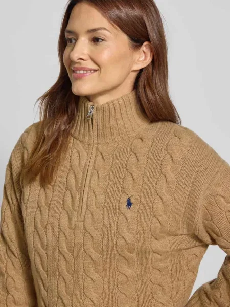 Bluza z mieszanki wełny z kołnierzem i wyhaftowanym logo Polo Ralph Lauren brązowa