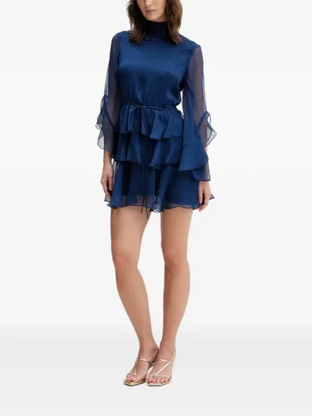 Rochie Bardot cu volane albastru