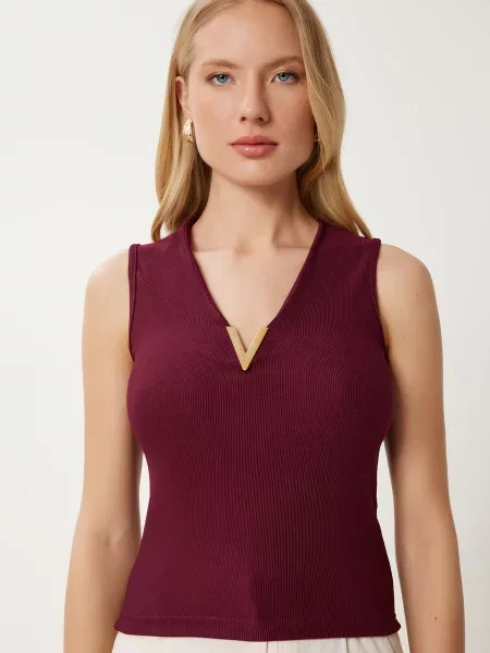 Happiness İstanbul Top brodat burgundy roșu