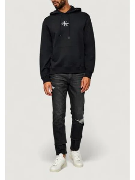 Calvin Klein Jeans Pulóver LS EU MICRO MONOLOGO HO Casual Fit fekete