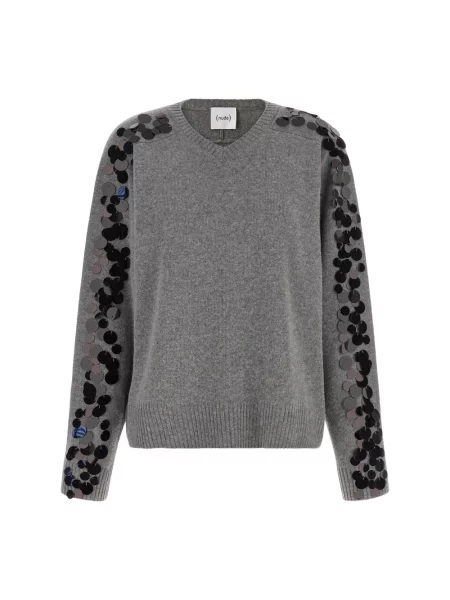 Dzianinowy sweter Nude z cekinami szary