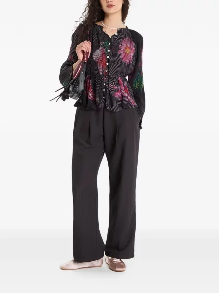 Блуза Desigual на цветя с принт черно