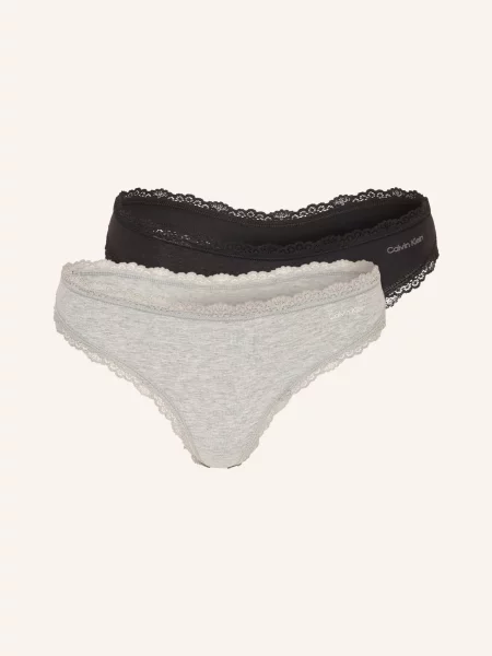 Calvin Klein Balení 2 Ks Kalhotek String Cotton Stretch světle šedá černá