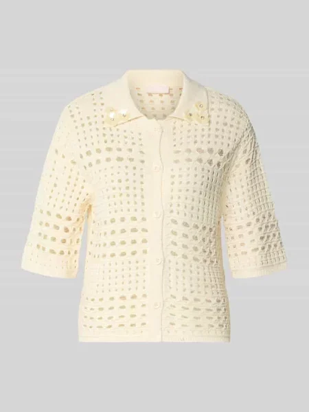 Bluzka o kroju regular fit w imitacji dzianiny z kwiatowym obszyciem ozdobnymi kamieniami Liu Jo White beżowa