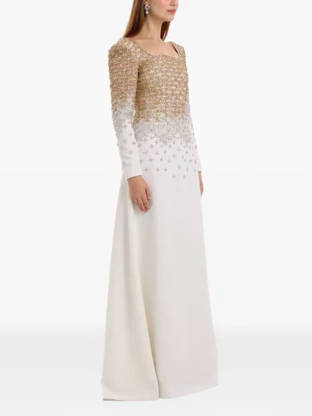 Rochie Dina Melwani cu broderie alb