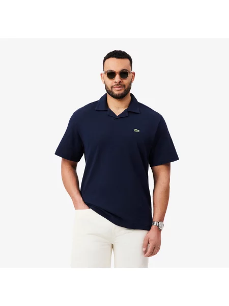 Lacoste Bawełniano-Lniana Koszulka Polo O Kroju Classic Fit granatowy