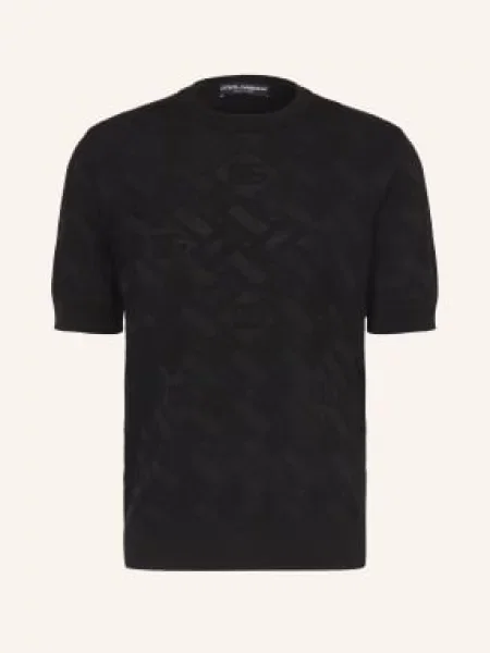 Dolce & Gabbana Dzianinowa Koszulka Polo Z Jedwabiu schwarz czarna