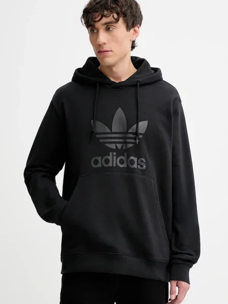 Суичър с качулка Adidas с качулка с принт черно