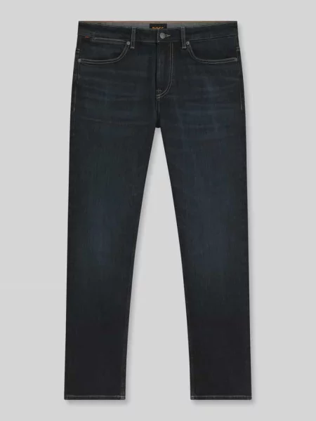 Jeansy Slim w mieszance bawełny w 5 kieszeni o kroju slim fit Boss Orange granatowe