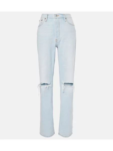 Blugi drepți Re/done cu talie înaltă albastru