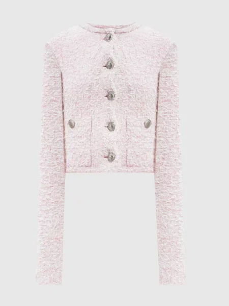 Твідовий укорочений жакет з люрексом з логотипом ВВ Balenciaga рожевий
