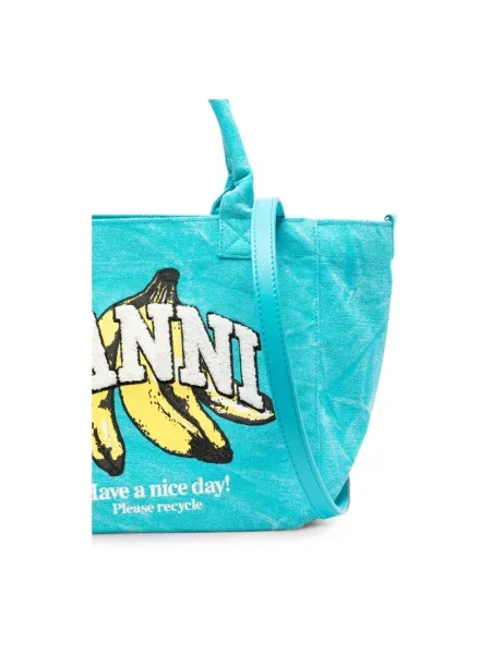 Shopperka Ganni z nadrukiem niebieska