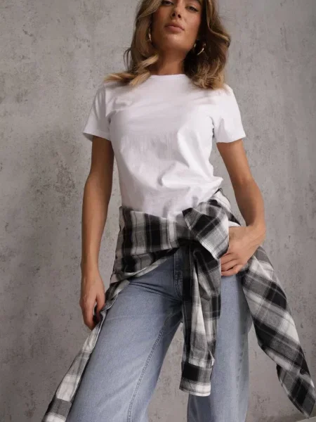 T-shirt z Bawełny z Okrągłym Dekoltem Nedima biały