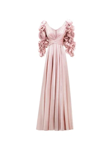 Rochie maxi Gemy Maalouf cu model floral evazată de costum roz