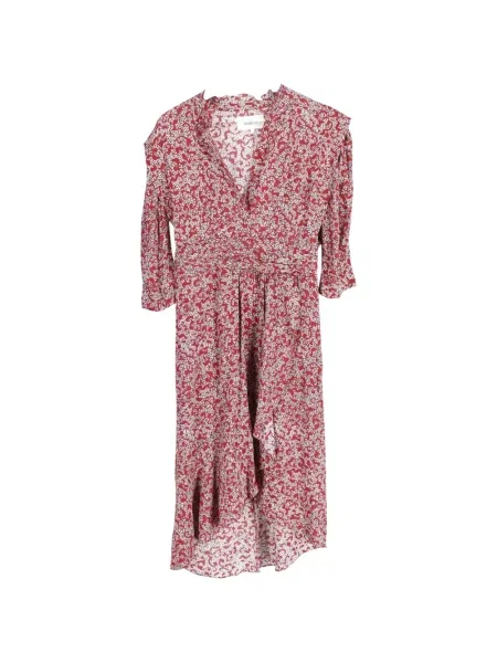 Rochie midi Ba&sh cu decolteu în V cu volane până la genunchi roșu