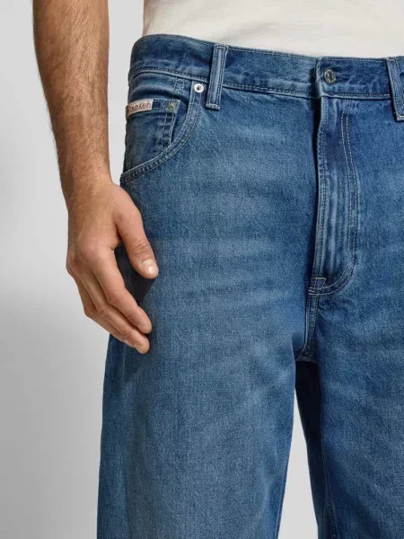 Barrel Jeansy z efektem znoszenia model „LUCKY STAR” Calvin Klein Jeans granatowe