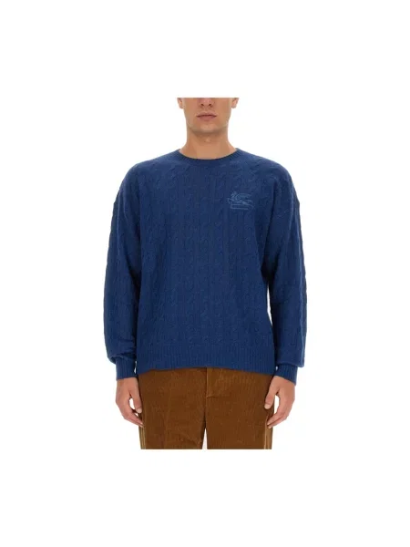 Dzianinowy sweter Etro niebieski