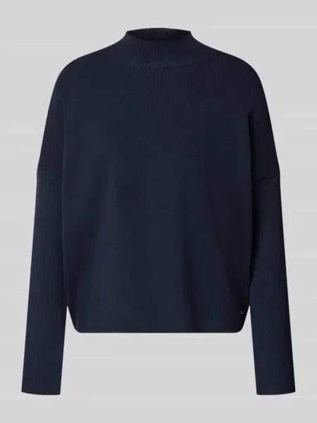 Sweter dzianinowy z mieszanki ze stójką More & More granatowy