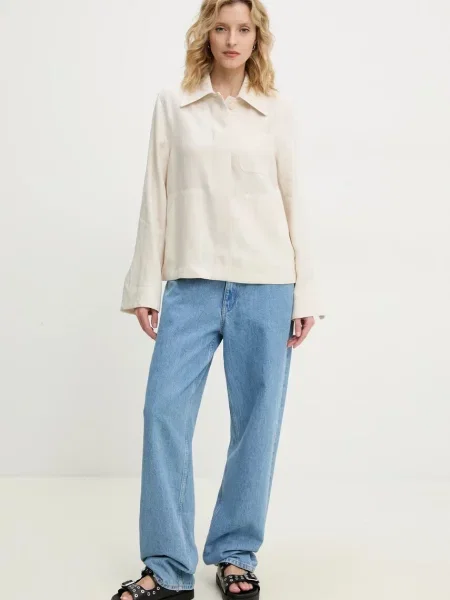 Marc O'Polo koszula lniana relaxed z kołnierzykiem klasycznym beżowy