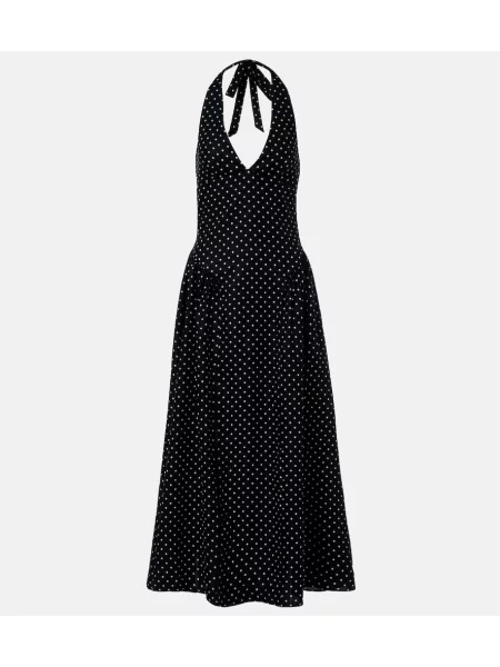 Rochie midi Faithfull de in cu buline cu gât halter negru