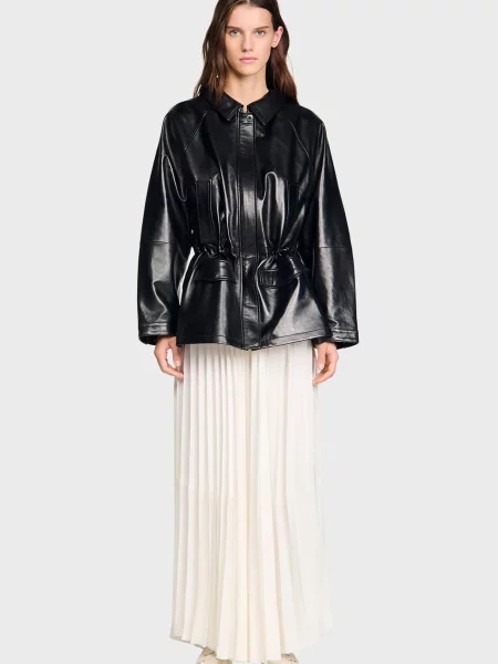 Шкіряна куртка Sandro чорна