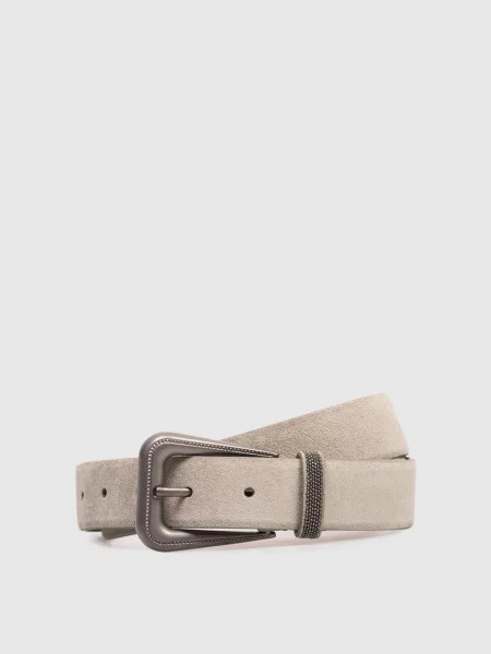 Замшевий ремінь з ланцюжком моніль Brunello Cucinelli сірий