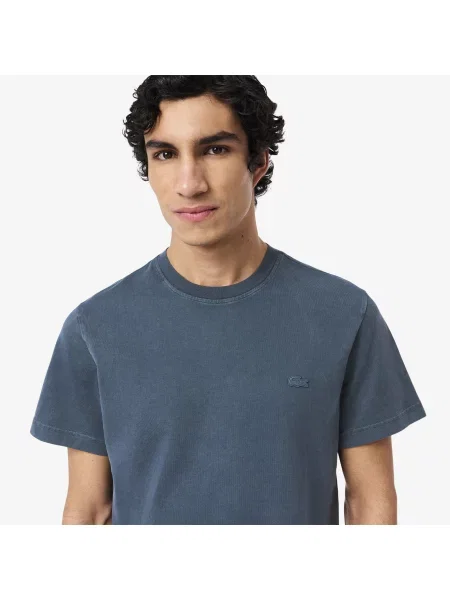 Lacoste T-Shirt Z Grubego Dżerseju Z Efektem Sprania granatowa