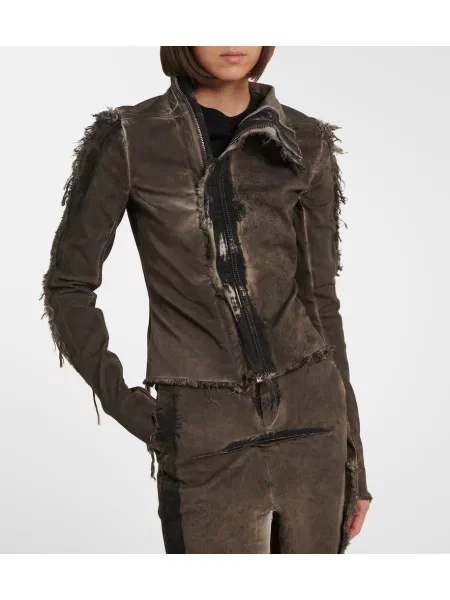 Obrabljene denim jakna Rick Owens rjava