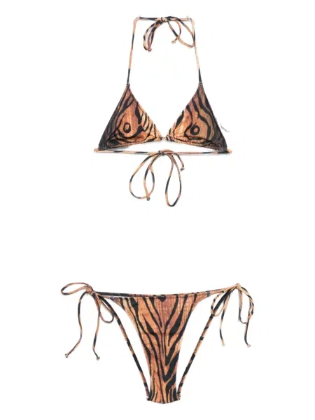 Bikini Jean Paul Gaultier cu imagine cu dungi de tigru maro