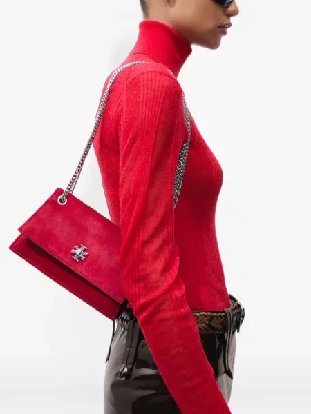 Geantă Tory Burch din piele de căprioară roșu