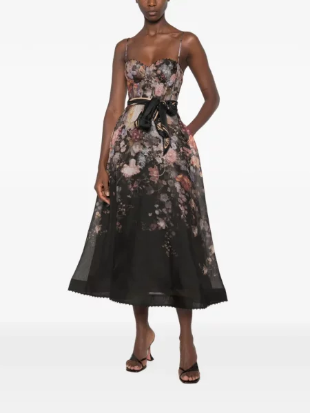 Rochie midi Zimmermann cu model floral cu imagine negru