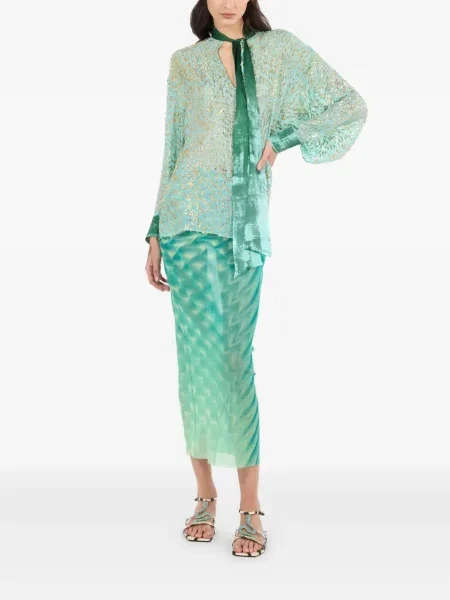 Bluză Roberto Cavalli de mătase verde