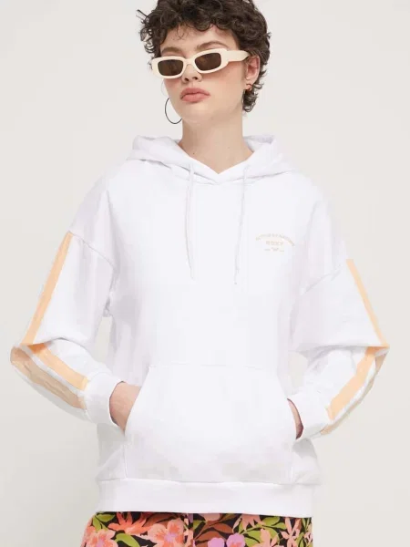 Суичър с качулка Roxy с качулка с принт бяло