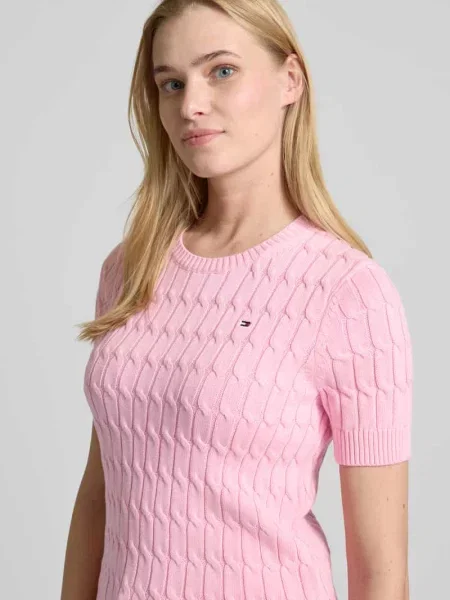 Sweter z dzianiny o kroju z czystej bawełny różowy