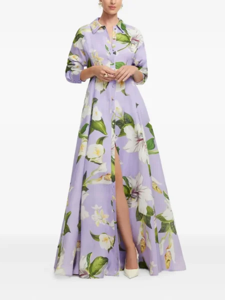 Rochie maxi Leo Lin cu model floral de costum violet