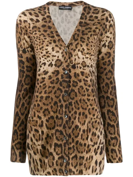 Cardigan Dolce & Gabbana din cașmir cu imagine cu model leopard maro