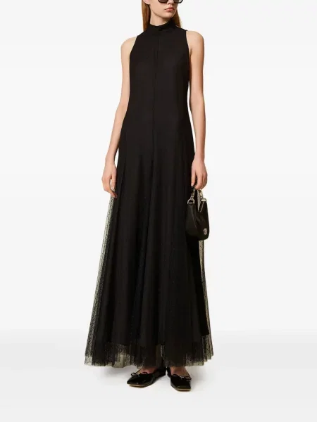 Rochie maxi Twinset fără mâneci din tul de costum negru