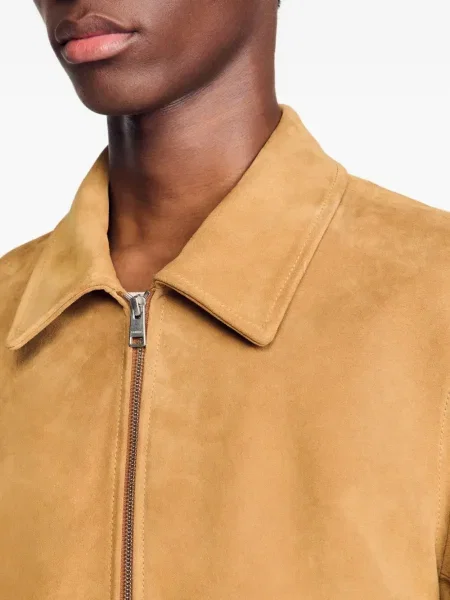 Geacă bomber Sandro din piele de căprioară maro