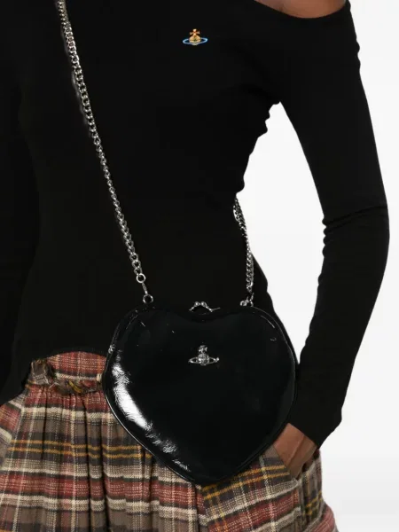 Geantă shopper Vivienne Westwood cu motiv cu inimi negru