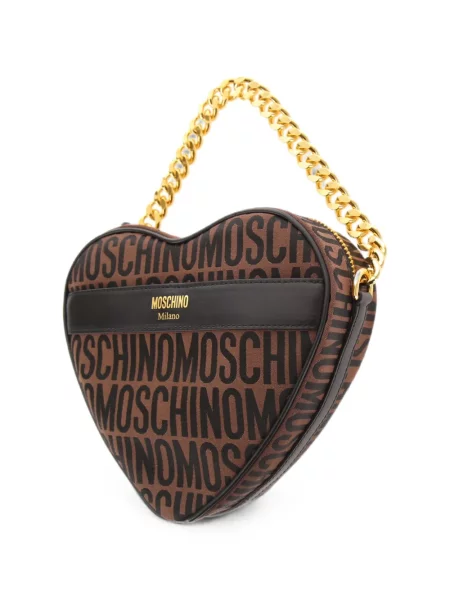 Жакардова чанта Moschino със сърца с автограф кафяво