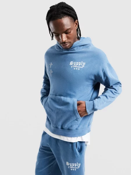 Supply&demand Bluza Z Kapturem Crosses niebieska