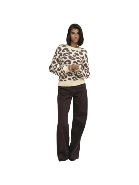 Pulover Jacqueline De Yong cu imprimeu animal print alb