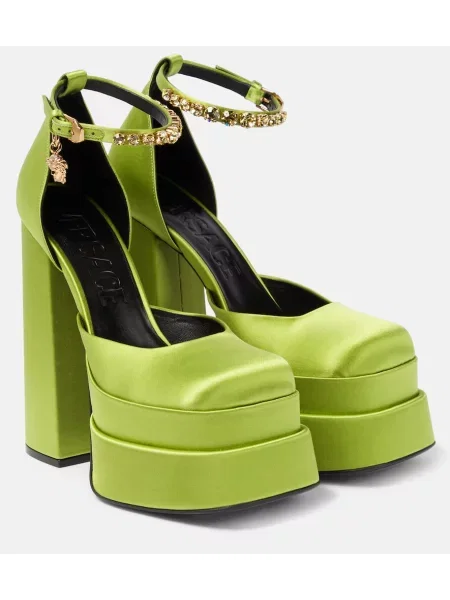 Satenaste salonarji Versace s platformo zelena