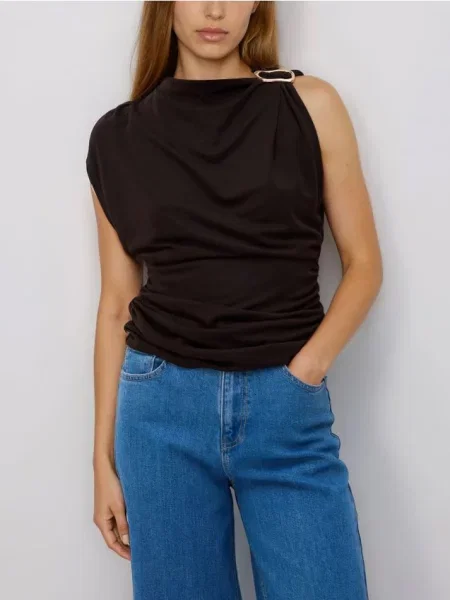 Reserved Bluză cu conținut ridicat de modal maro-închis maro