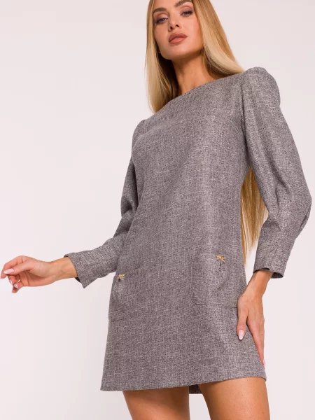 Lung rochie mini Made Of Emotion cu mâneci lungi în linie A gri
