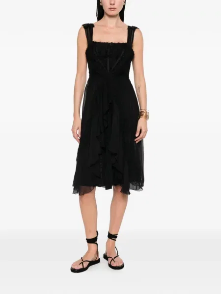 Rochie mini Alberta Ferretti cu volane din dantelă negru