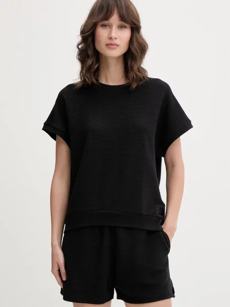 BOSS tricou loungewear pentru femei cu lyocell BB TEXTURE_Top negru