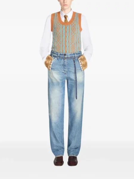 Cu centură pantaloni Dries Van Noten albastru
