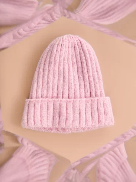 Sinsay Čepice beanie s metalickou nití pastelová růžová