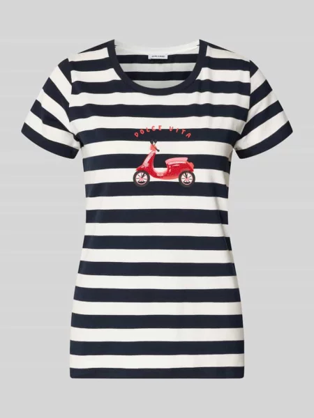 T-shirt z nadrukiem z motywem i okrągłym dekoltem More & More biała